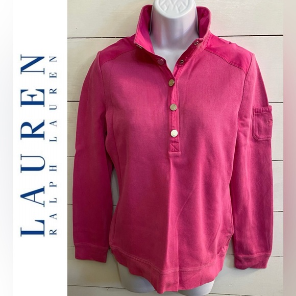 Lauren Ralph Lauren Tops - Lauren Ralph Lauren‎ Women’s Medium Hot Pink Snap Front Ribbed Cotton Pullover